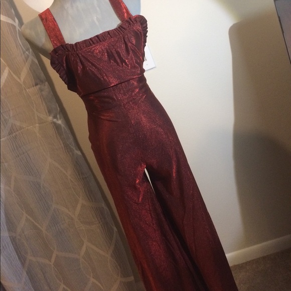 Vintage handmade red shimmer jump suit 1970s - Picture 1 of 8